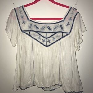 Free people blue embroidered flowy top